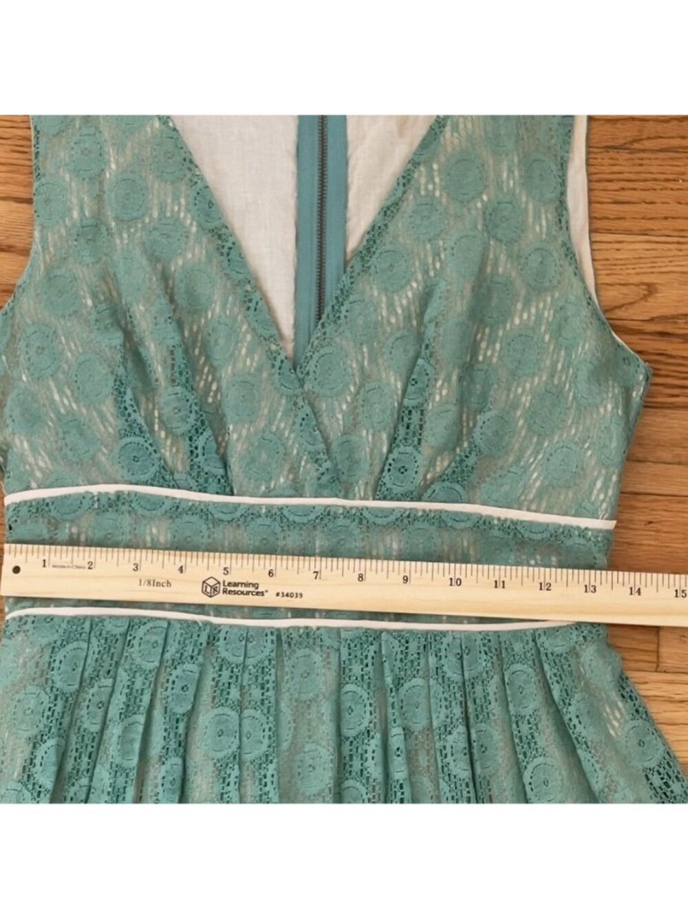 Vintage Sage Green Lace Midi Dress Garden Party Sorority Rush Cocktail Feminine - Picture 9 of 11